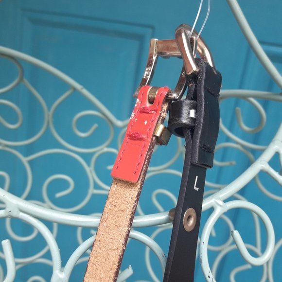 2 Belts Genuine Leather Thin Studded with Spikes Metal Studs Grommets Rivet BOGO - Picture 11 of 16